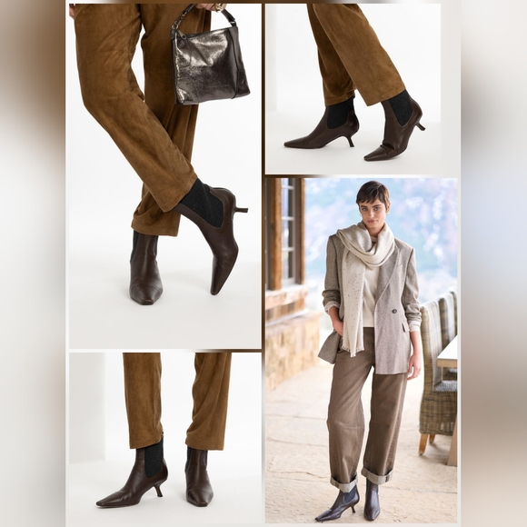 NEW Brunello Cucinelli Leather Monili Comma-Heel Ankle Boots Size 39.5 - Picture 2 of 16